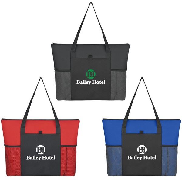 JH3091 Non-Woven Voyager Zippered Tote Bag With Custom Imprint